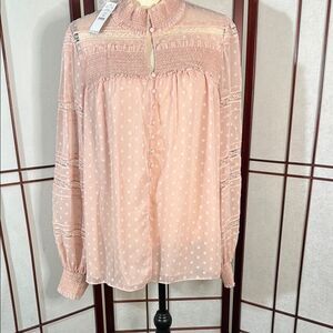 White House Black Market Pink Pleated Long Sleeve Blouse